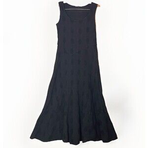 GRIZAS Dress S Black Linen Blend Cotton Sleeveless Maxi Textured Artsy Lagenlook